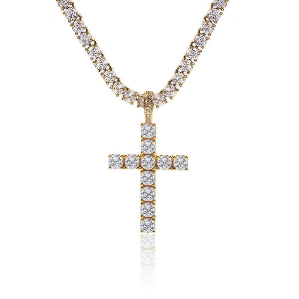

pendant necklaces shinning diamond stone crucifix cross pendants necklace stainless steel jewelry platinum plated men women lover gift jewel, Silver