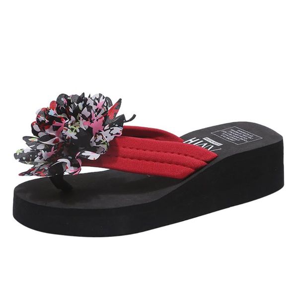 

summer women's flower flip-flops slippers casual wedge fashion ladies' shoes new style handmade flower sandals#312, Black