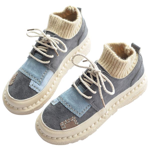 

mori girl japanese women's booties flat boots wool tube literary retro lace-up single shoes flat-bottom comfortable casual shoes, Black
