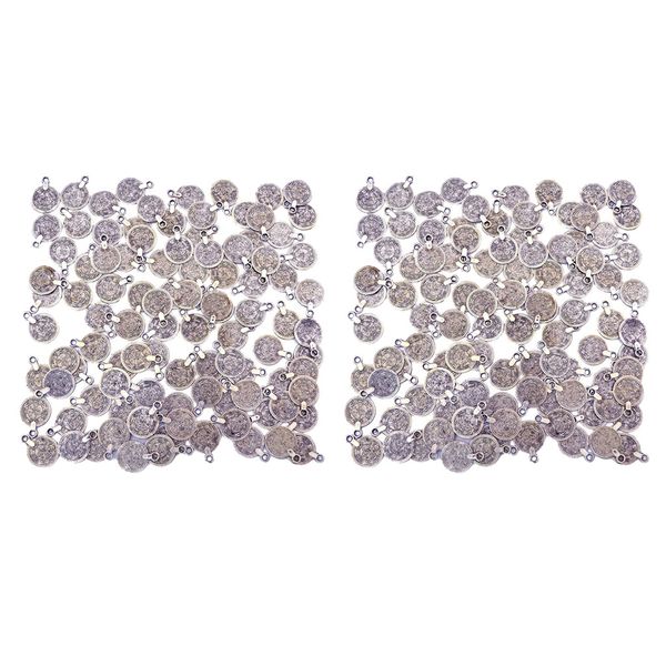 

200 pieces gypsy boho flower coin charm for jewelry making pendant, Silver