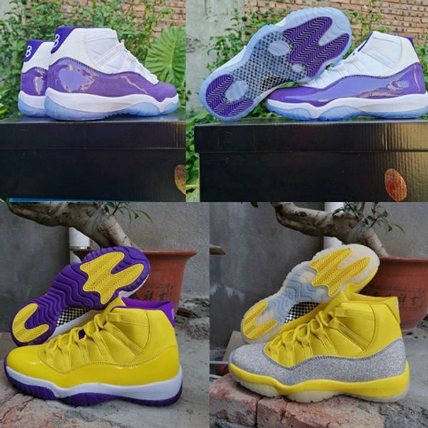 

2020 new 11 xi wmns metallic silver yellow 11s mens basketball shoes white purple jumpman sports trainers sneakers size 13