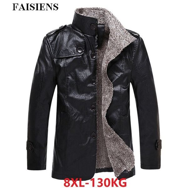 

faux leather pu men parkas 8xl brown epaulet fashion jackets winter fleece warm thick plus large size big 6xl 7xl man loose coat, Tan;black