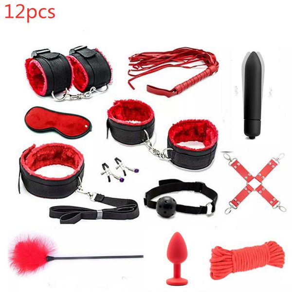 Porno Donna Uomo nylon Manette Morsetti per capezzoli Frusta Bocca Gag Sesso Maschera Anale Plug bdSM Bondage Set Sexy Lingerie Giocattoli per adulti Y200409