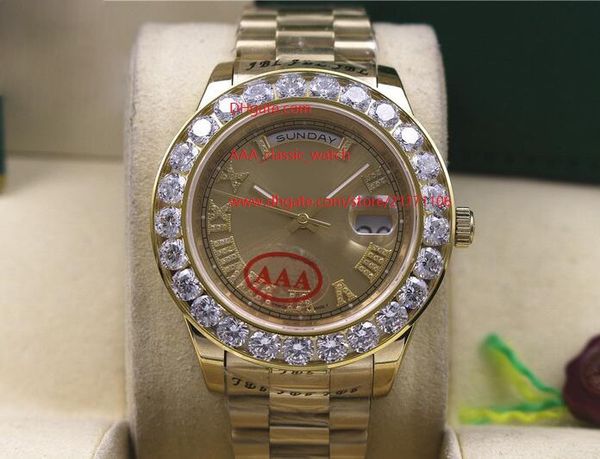 

116660 wristwatches gold dial day-date 2 ii 18k 41mm president yellow gold bigger diamond automatic mechanical mens watches, Slivery;brown