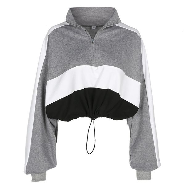 

women designer hoodies women clothes cropped pullover turtleneck women patchwork sleeved pullovers gray adjustable knitted, Black