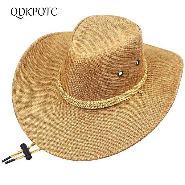 

qdkpotc 2019 spring summer new linen west cowboy hats men women outdoor visor large eaves hat fishing equestrian essential goods