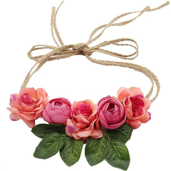 

bride rose artificial flower leaf garland wreath for wedding headband hair wreath hair band ornaments beach wrape flower headpiece, Slivery;white