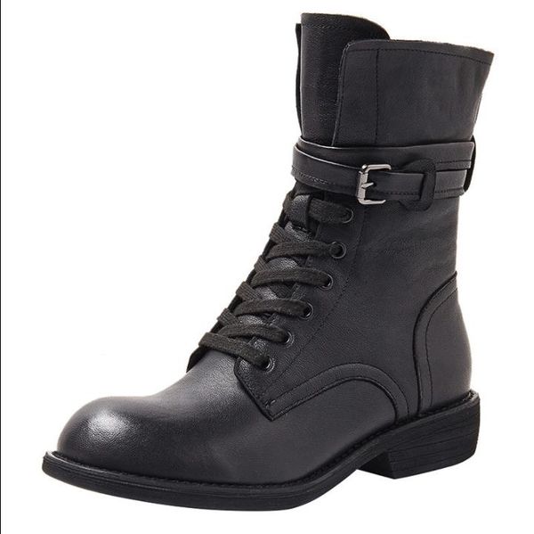 

new korean leather martin boots with belt buckle and belt fastener, Red;white