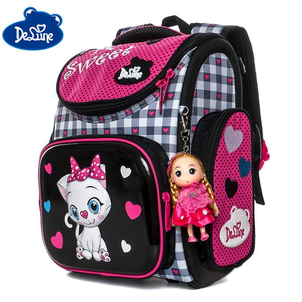 

delune 3d cartoon school bags for gilrs cat pattern backpack children orthopedic backpacks students bookbag mochila grade 1-3 y200706