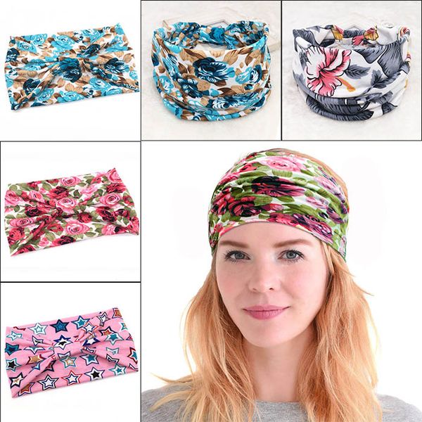 

bohemia floral wide cotton stretch women headband headpiece hair accessories turban headwear bandage hair bands bandana, Silver