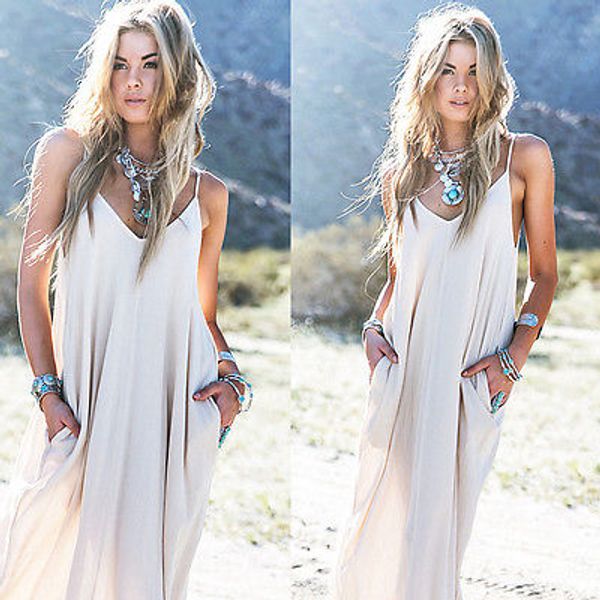 

vintage hippie boho women long maxi evening party chiffon dress beach dresses, White;black