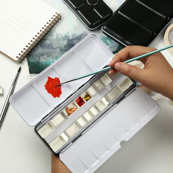 

empty watercolor paints tins box palette painting storage with 12/24/48 pcs full pans and half pans for art painting supplies