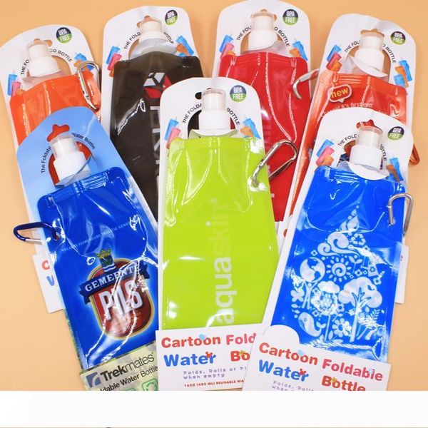 

480 ml foldable water bottle. english paper card installed folding bottle.portable outdoor sports travel bag. 100 pcs lot ing