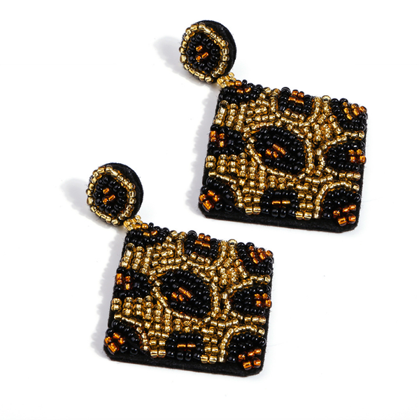 

dangle & chandelier handmade beaded animal leopard print of high-end boutique bead earrings fashion square drop, Silver