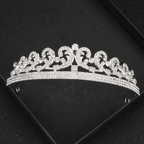 

korean simple silver color girl crown handmade ladies crystal hair accessories fashion wedding rhinestone headdress, Golden;white