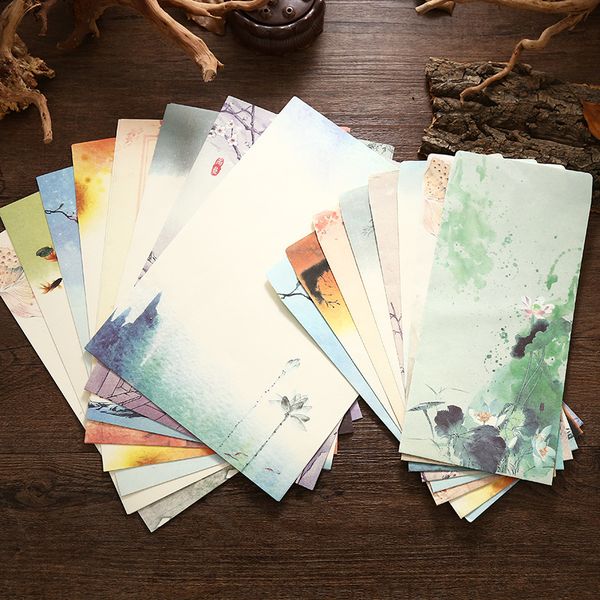

1set (4 letter + 2 envelopes) vintage chinese style vintage craft paper envelope for letter paper postcards korean stationery