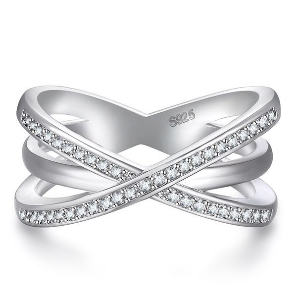 

fashion solid silver color alloy ring for women cross x shape exquisite party cocktail ring zirconia micro paved silver jewelry, Golden;silver