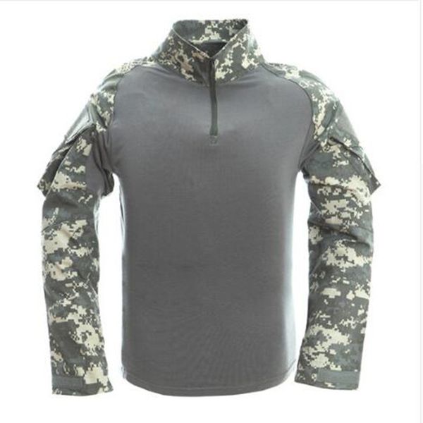 

cs shooting tactical camouflage shirt with elbow pad men outdoor hunting training paintball army combat long sleeve t-shirt, Gray;blue