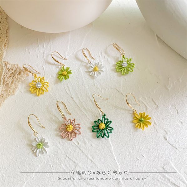 

2020 spring summer fashion cute metal spray paint asymmetry flower drop earrings for women girls kids gift jewelry korean style, Silver
