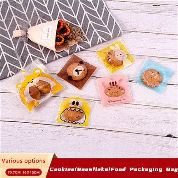 

100pcs cookies self adhesive soap biscuits package bag pink transparent kitten head colorful wedding birthday party gift bag