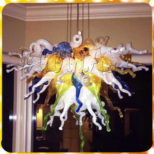 

modern colored crystal hand blown glass chihuly style chain chandelier lighting ans pendant lamps for livingroom and bedroom