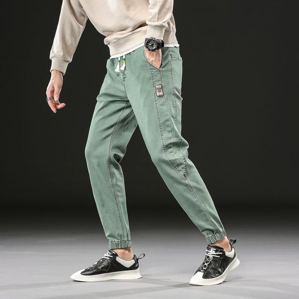 

fashion streetwear men jeans green black gray loose fit spliced designer cargo pants hombre harem jeans hip hop jogger men, Blue