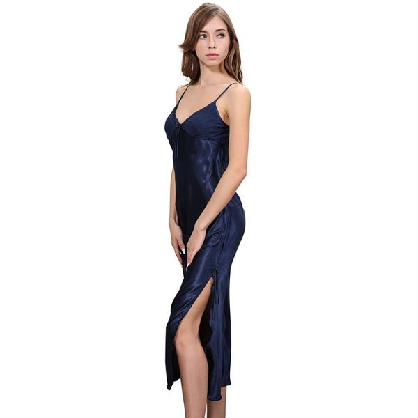 

us $9.9 long satin nightgown women night dress sleepwear ankle-length spaghetti strap negligees lace, Black;red