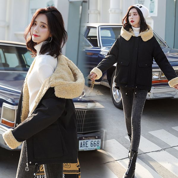 

cotton coat women's short 2019 new style korean-style winter loose-fit bf plus velvet embroidered cotton-padded jacket casual th, Blue;black
