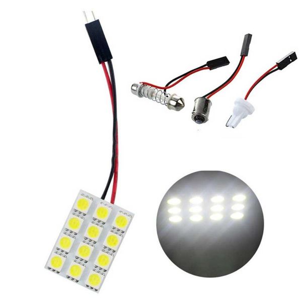 

car led light t10 w5w 12smd panel lights dome reading bulbs festoon 31mm ba9s adpater for automotive lighting white dc 12v