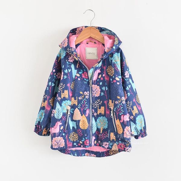 

fashion jacket girls 2020 autumn girl animal print hooded jackets girl outwear children clothes 5-10y, Blue;gray