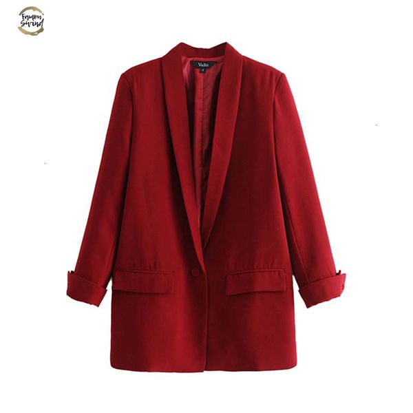 

women chic black cotton blend red blazer pockets single button long sleeve office wear coat solid female casual outerwear ca330, White;black