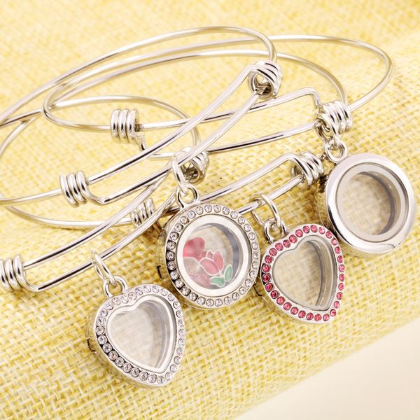

diy floating locket bracelet crystal bangle locket with expandable stainless steel wire bangle fitting with floating charms, Black