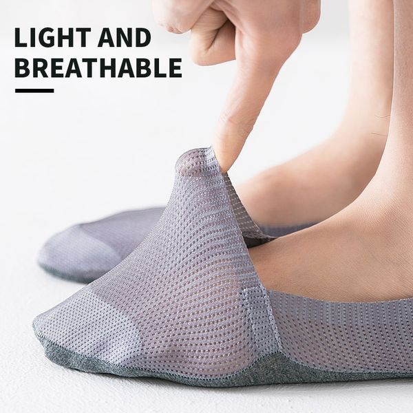 

ultra-thin ice silk short low cut cotton invisible socks men no show short crew male silica socksgel antiskid summer, Black