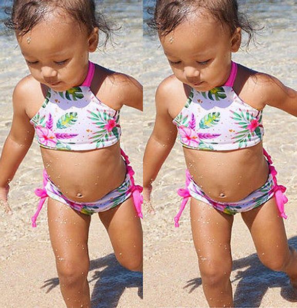 

1-6t baby kids girls flower floral printed bikini set swimsuit summer two-pieces swimwear bather clothes