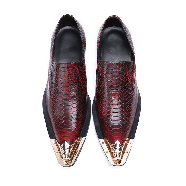 

mens snakeskin pattern red gold toe man wedding flats oxfords shoes men's fashion genuine leather slip-on dress shoes, Black