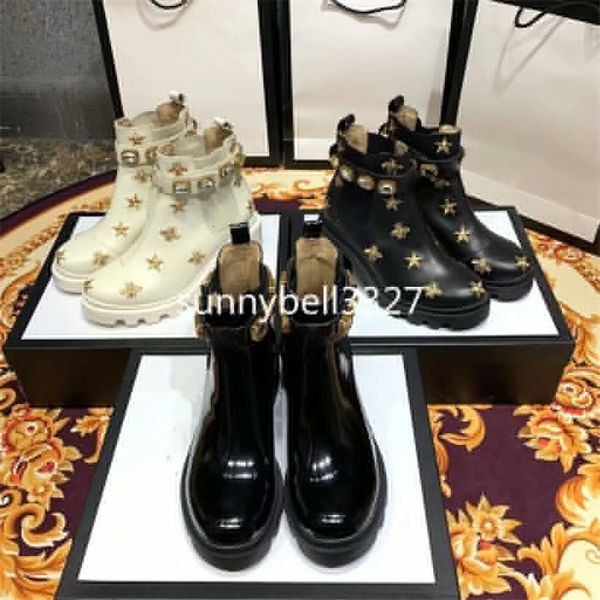 

2019 female martin boots with box women's trip embroidered leather ankle boot with belt boots and booties for women shoes 1gg1s1, Black