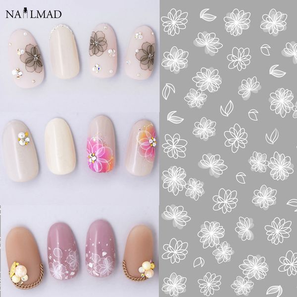 

1 sheet white butterfly 3d nail art stickers lace flower full nail stickers decals, Black