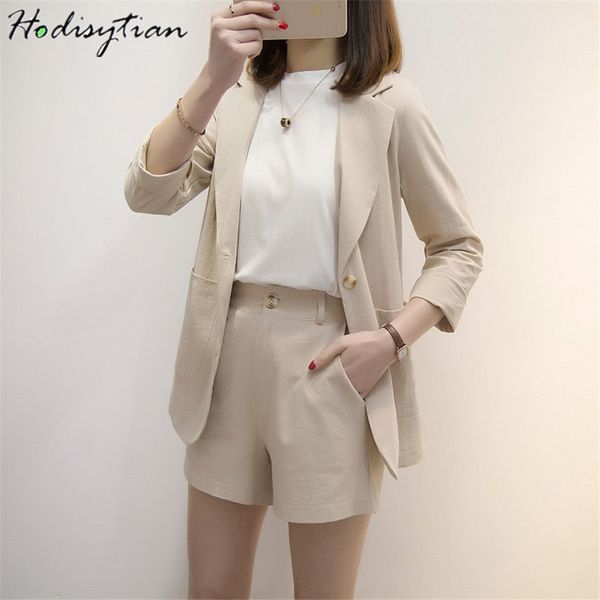 

hodisytian ins fashion women blazer suits casual thin set tracksuits female spring 2 piece slim blaser shorts plus size, White
