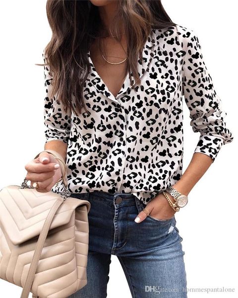 

spring leopard printed women shirts fashion designer lapel neck female tees casual panelled loose ladies apparel, White