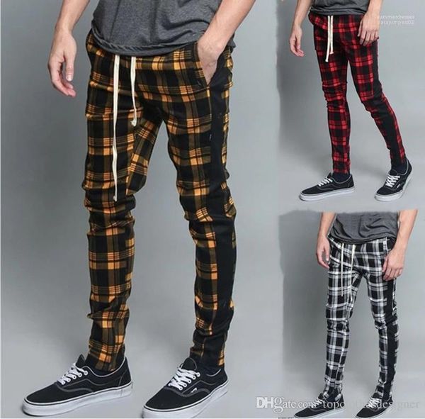 

printed drawstring mens pencil pants casual male trousers plaid printed designer mens pants sports long 3d digital, Black