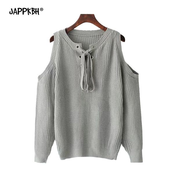 

autumn winter sweater women 2019 casual solid warm off shoulder sweater loose candy-colored pullover lace up knitted sweaters, White;black