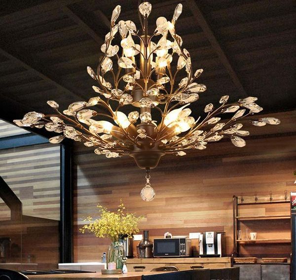 K9 Cristal Chandelier Árvore Árvore Lâmpadas Pingente de Cristal Vintage Chandeliers Ferro de Ferro Modern Living Light Light Lighting Luminária