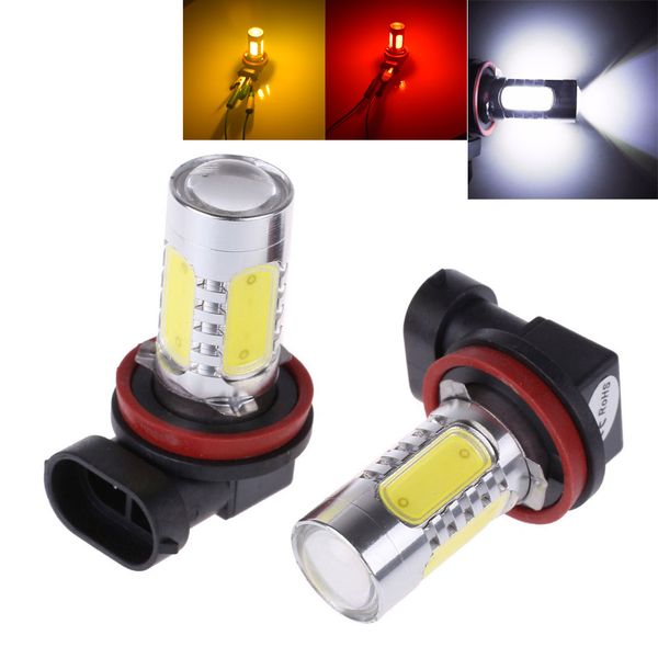 

2pcs white h8 lamp h11 led cob bulb car auto light drl driving fog lamp 12v dc