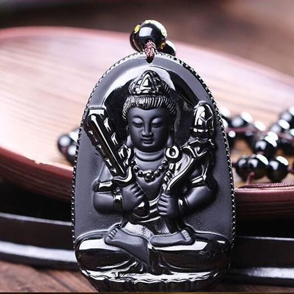 

yu xin yuan natural black obsidian carved guan yin lucky amulet pendant necklace for women men fashion 2015 jewelry, Silver