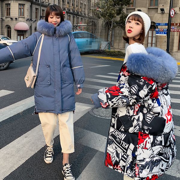 

p shoot winter double-sided wear down jacket cotton-padded clothes women's 2019 korean-style loose-fit large fur collar mid, Blue;black