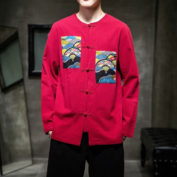 

men's casual shirts sinicism store printing chinese style shirt mens vintage 2021 spring summer red male long sleeve oversize, White;black
