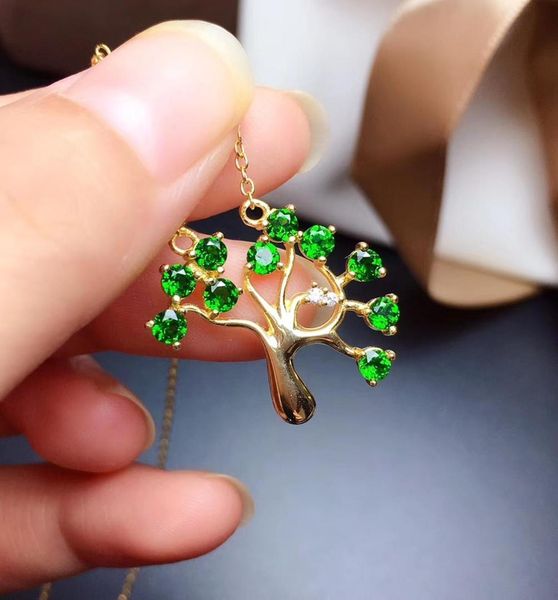 

new year gift exquisite clear green diopside gemstone necklace women pendant 925 sterling silver golden color girl birthday giff