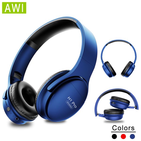 

awi h1 bluetooth headphones wireless headset stereo over-ear noise canceling earphone gaming headset with mic support tf card
