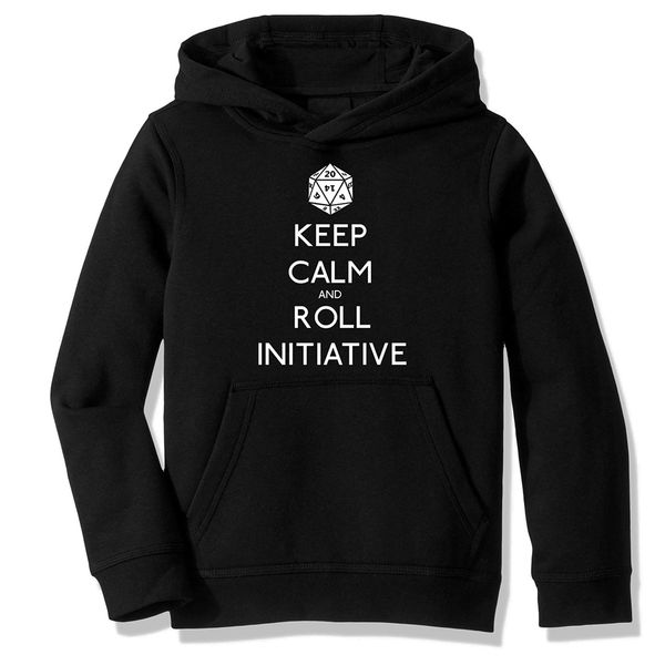 

fleece hooded sweatshirt hoodies dungeons and dragons keep calm and roll initiative casual clothing, Black