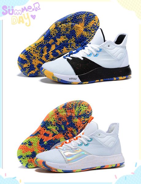

new style pg 3 men basketball shoes nasa astronaut white black orange fluorescent paul george 3 mens sports sneakers, White;red